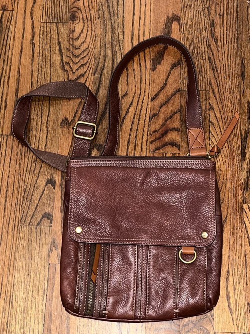 Fossil Morgan travelers brown, leather Crossbody Bag  purse